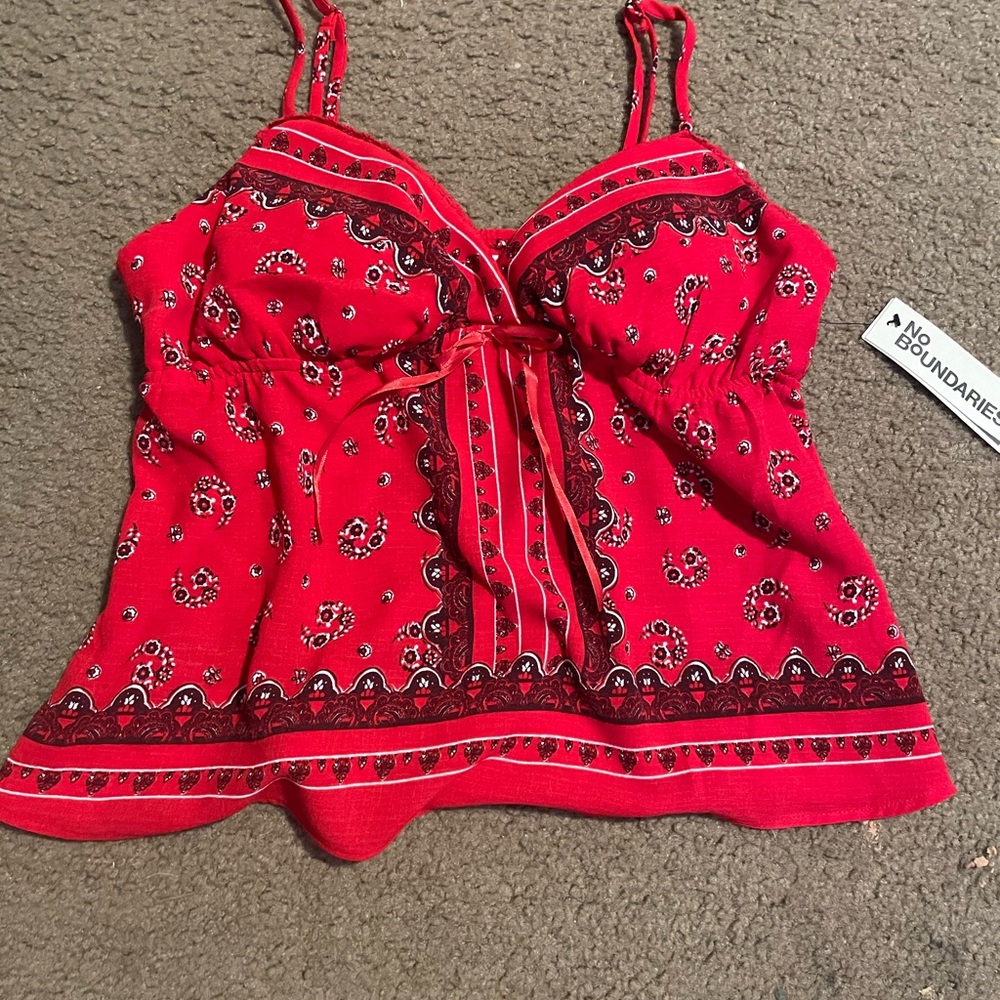 No Boundaries Red Floral Blouse